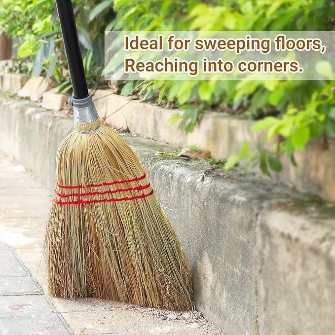 Outdoor Corn Broom, Household Indoor and Outdoor Broom Suitable for Sweeping Gravel, Fallen Leaves and Sand on Yard, Garage, Lawn, Stone Path and Concrete Floor (Total Length 59")