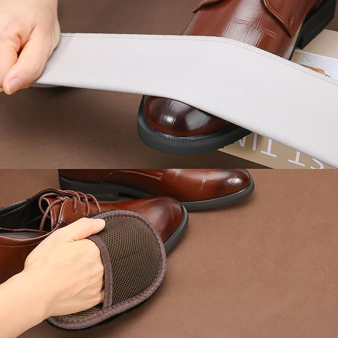 5 Pcs Horsehair Shine Shoes Brush Kit Polish Dauber Applicators Cleaning Leather Shoes Boots Care Brushes Suede Cleaner Brush with Microfiber Shoe (Brown)