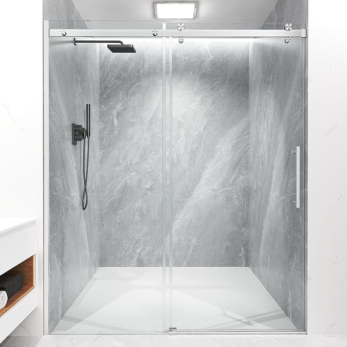 Shower Door Frameless 56-60'' W x 72'' H, Sliding Glass Door, 5/16 inch (8mm) Thickness Clear Tempered Glass for Walk-in Shower, Brushed Nickel