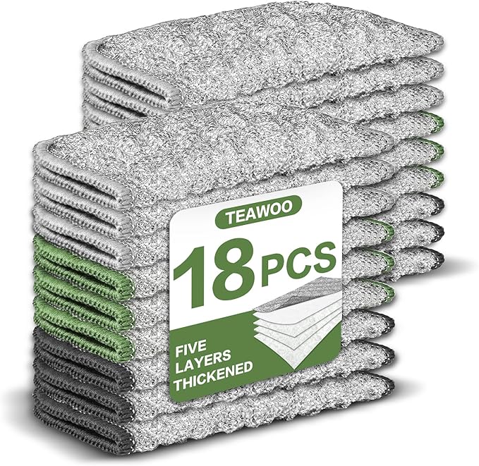 18 PCS Five-Layer Non-Scratch Multipurpose Steel Wire Dishcloths, Reusable Quick-Dry Odor-Free Scrub Cloths for Dishes, Kitchen Cleaning Cloths for Cookware, Sinks, Stove