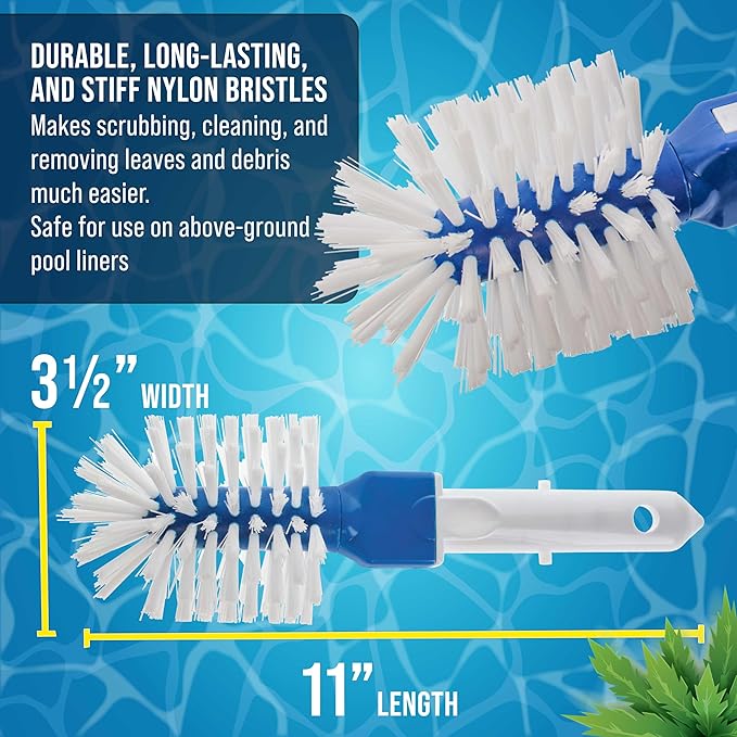 U.S. Pool Supply Pool Brush Head for Inground Pools - Corner and Step Pool Scrubber Brush, Hot Tub, Spa - Cleaning Scrub Bristles, Clean, Remove Debris - Above Ground Swimming, Connect 1.25" Poles