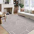 Washable Rug 8x10 Area Rugs for Living Room, Abstract Rug for Bedroom, Soft Rainbow Non Slip Rugs with Rubber Back, Low Pile Stain Resistant Boho Geometric Carpet for Dining Room, Light Camel