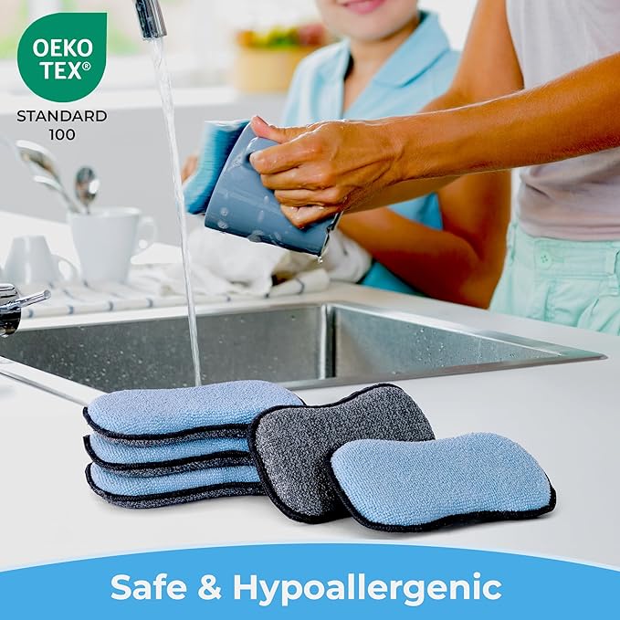GRANNY SAYS Sponges Kitchen for Washing, Dish Washing Scrubbers, Scrubbing Pad for Cleaning, Scrub Sponges for Kitchen Non - Scratch, Scouring Pad for Pots and Pans, Washable & Microfiber Pad, 6 Pack