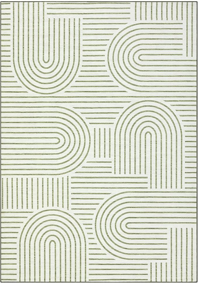 Washable Rug 2x3 Area Rugs for Entryway, Abstract Rug for Bedroom, Soft Rainbow Non Slip Small Area Rug with Rubber Back, Low Pile Stain Resistant Boho Geometric Carpet for Dining Room, Green