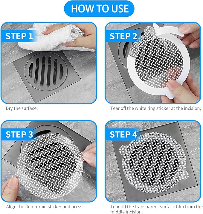 50pcs Disposable Shower Drain Hair Catcher Hair Trap for Shower Drain Mesh Stickers Shower Strainer for Bathroom Tub Kitchen Sink Shower Drain Cover Hair Stopper