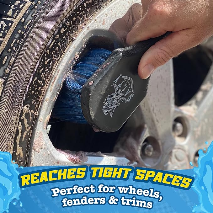 Salty Captain Soft Bristle Brush – Short Handle Detailing Brush for Cars, Boats & RVs, Super Soft Bristles, Grip Tech Comfort, Heavy Dirt Remover, Gentle on Paint & Wheels