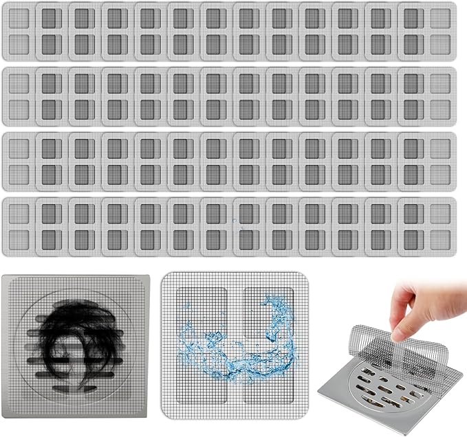 100 Pack Disposable Shower Drain Hair Catcher - 4x4 Inch Bath Tub Drain Hair Catcher Mesh Stickers, Hairs Catchers Shower Drain Cover for Bathroom Tub Kitchen Sink Showers Drains Cover Hairs Stopper