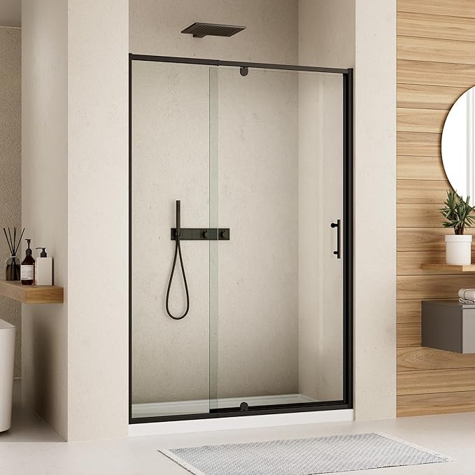 44-48" W x 71" H Pivot Shower Door,Pivot Semi-Frameless Swing Glass Shower Door with 1/4"(6mm) Clear SGCC Tempered Glass,Magnetic Closing,Matte Black