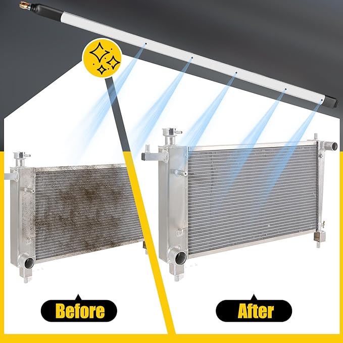 24” Radiator Cleaning Wand - 4500 PSI Water & Air Dual-Use Tool for Pressure Washers. Includes 180° Fan Nozzle, Quick Connect Couplers & Brush for Cars, Trucks, Heavy Equipment
