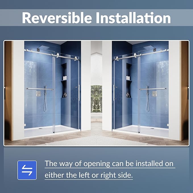 SUNNY SHOWER Frameless Shower Door 60" W x 79" H, Single Sliding Shower Glass Door, 5/16" Tempered Glass, Bathroom Sliding Door in Brushed Nickel