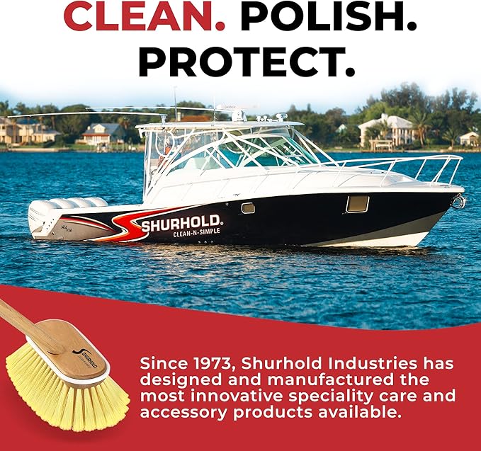 SHURHOLD Marine Mate 6" Boat Deck Brush with 48" Threaded Wood Handle