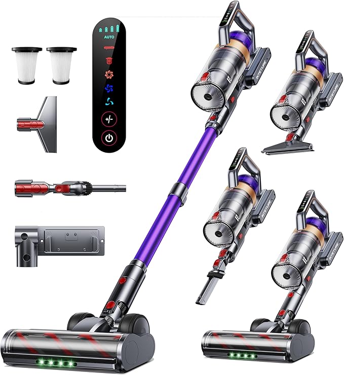 Cordless Vacuum Cleaner, 650W 55KPA 70 Mins Vacuum Cleaners for Home, Anti-Tangle Stick Vacuum with Touch Screen, Wall Mount Charging, Upgraded Vacuum Cordless for Pet Hair/Carpet/Floors