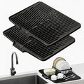 Dish Drying Mat, Stone Drying Mat for Kitchen Counter with Built-in Drain, Non-Slip Drying Matt Kitchen Counter, Heat Resistant Silicone Drying Mat, Dish Drying Pad, 2 Pcs (Black 20" x 15")