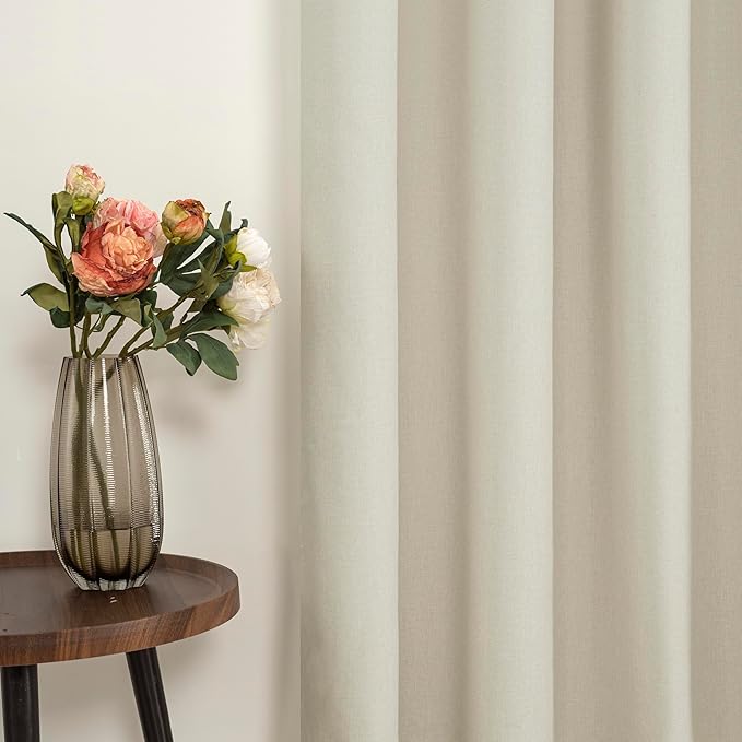 YoungsTex Stone Linen 100% Blackout Curtains 63 Inch Length for Bedroom, Rustic Room Darkening Drapes with Grommet Thermal Insulated Privacy for Living Room Window, 2 Panels, 42 X 63 Inch