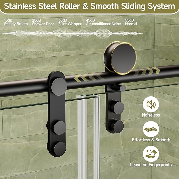 56-60" W x 60" H Frameless Bathtub Shower Door, Sliding Tub Shower Glass Door, 5/16" (8mm) SGCC Tempered Glass Shower Doors with Nano-Coating and Explosion-Proof Film, Easy to Clean, Matte Black