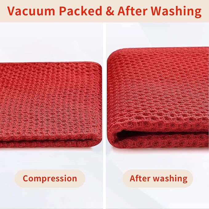 Homaxy 100% Cotton Kitchen Towels and Dishcloths Set, 12 x 12 Inches and 13 x 28 Inches, Set of 12 Bulk Kitchen Towels Set, Ultra Soft Absorbent Dish Cloths for Washing Dishes, Red