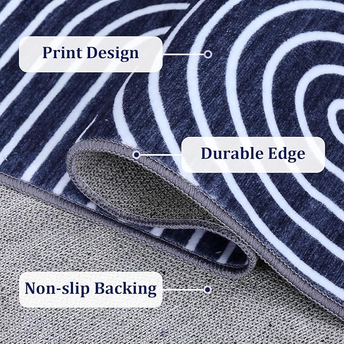 Modern Rug 2.5x8 Runners for Hallways, Abstract Kitchen Runner Rugs Non Slip Bath Runners, Rainbow Washable Runner Rug for Bedroom, Soft Long Rugs for Entryway Bathroom Laundry Dorm, Blue