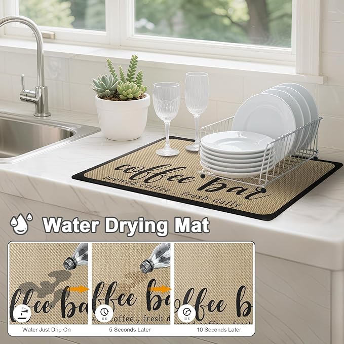 Dish Drying Mats for Kitchen Counter, Waterproof Coffee Mat for Countertop, Under Sink Mats, Coffee Bar Mat Accessories
