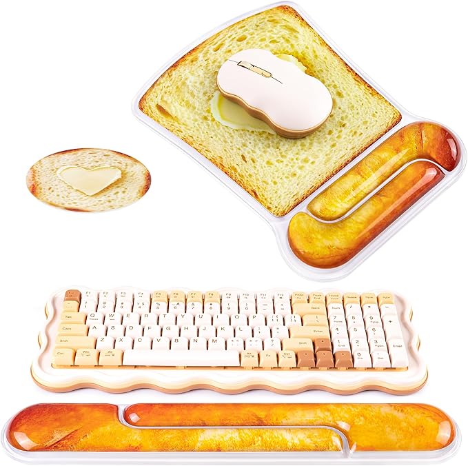 Ospelelf Mouse Pad with Wrist Rest and Ergonomic Gel Keyboard Hand Wrist, Support for Typing Gaming, Relieve Wrist Pain, Cool & Easy to Clean, for Office, Programmer, Home Computer Use, Butter Bread
