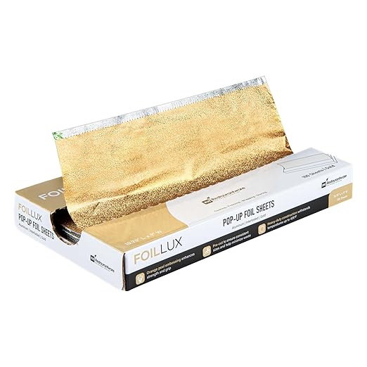 Restaurantware Lux Pop-Up Foil Sheets - 10.8 x 9 Inch, 100 Gold Embossed Aluminum Foil Papers, Greaseproof, Freezable & Oven Ready