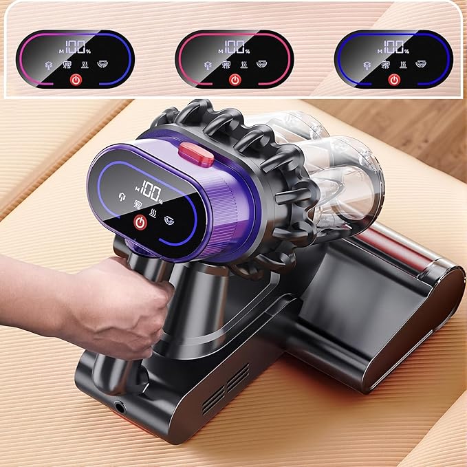 Powerful UV Bed Vacuum Cleaner, 14kPa Strong Suction Handheld Vacuum with 5-Cyclone System & Smart Sensor, Cordless for Mattress, Carpet, Car Interior Deep Cleaning