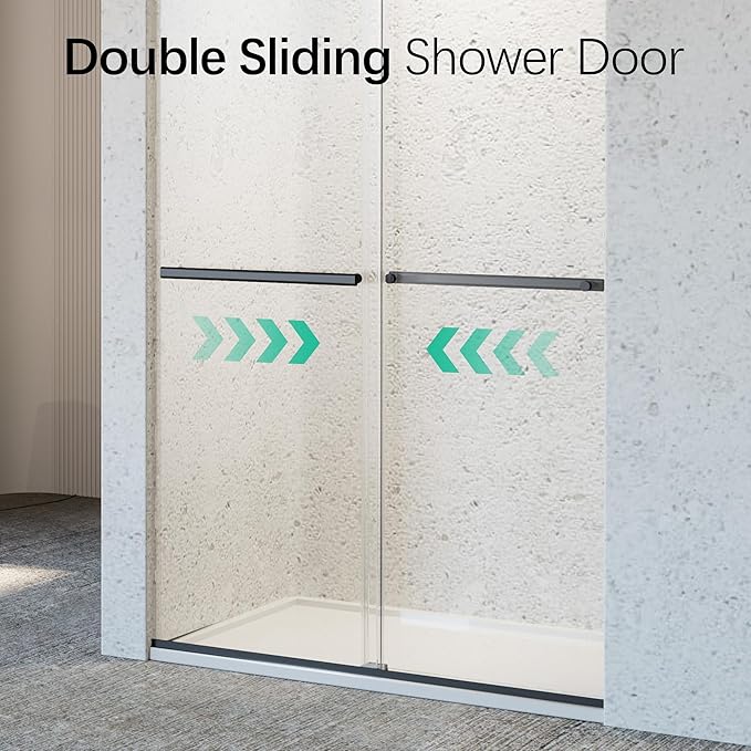 46-48" W x 76" H Soft-Close Frameless Double Sliding Shower Door, Bathroom Shower Glass Doors with 5/16" (8mm) SGCC Tempered Glass and Stainless Steel Handle, Easy to Install, Matte Black