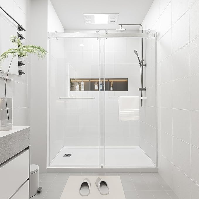 Shower Door 68–72in W x 76 in H, 3/8" Tempered Glass Double Sliding Shower Door, Frameless Brushed Nickel, Exquisite Rolling Track Design, Reversible Installation for Modern Bathroom