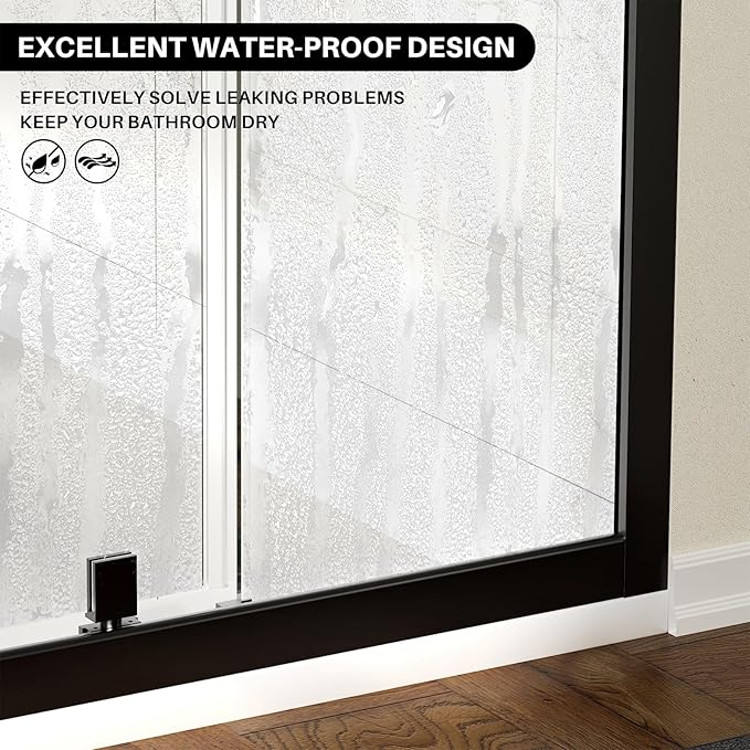WinZo 41-42" W ×72" H Pivot Shower Door, 1/4"(6mm) SGCC Clear Tempered Glass Shower Door with Explosion Film, Nano Easy-Clean Coating, Reversible Installation, Matte Black