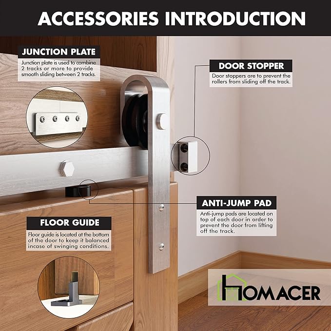 Homacer Mini Brushed Nickel Non-Bypass Sliding Barn Door Hardware Kit, for One/Single Door, 102-inch Long Flat Track, Classic Design Roller, Cabinet TV Stand Console Use…