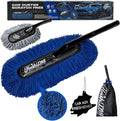 Flash Dog Wood Handle Car Duster Exterior + Mini Interior Brush Waterless Exterior Scratch-Free Cleaning for Cars/SUV/Truck/RV & Dash Detailing | Waxed Cotton & Microfiber