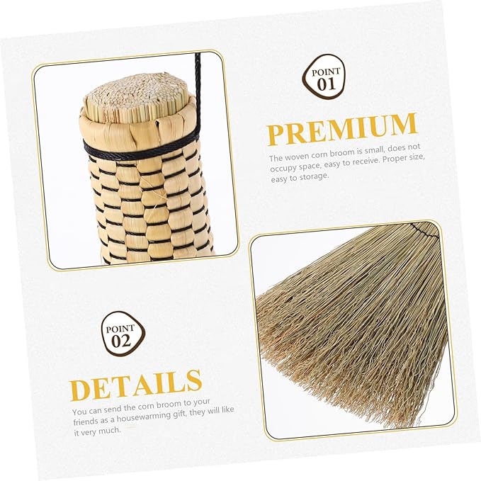 Corn Whisk Broom Handmade Woven Small Broom for Desktop Cleaning Multi-Surface Use for Bedrooms Sofas and Carpets Compact for Easy Storage
