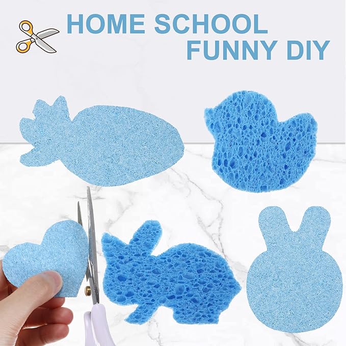 Zhengmy 100 Pieces Sponges Kitchen Compressed Sponges Bulk Natural Dish Sponge Compressed Wood Pulp Cleaning Sponge Without Scratching for Kitchen Bathroom, 3.9 x 2.4 x 0.12 Inch (Blue)
