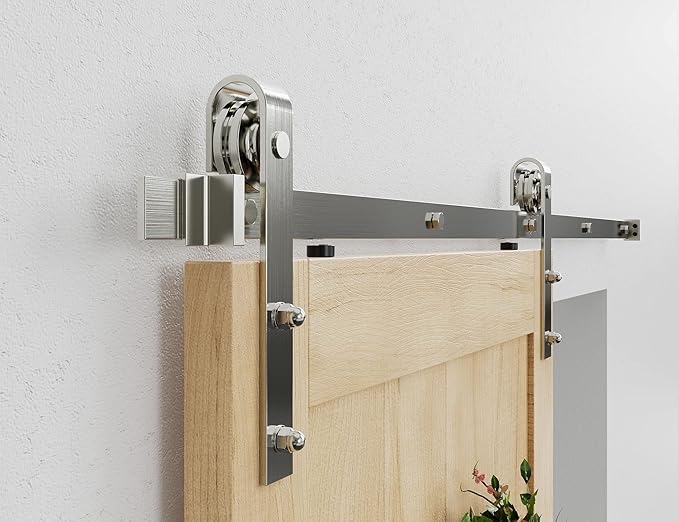 6.6FT Colorful Sliding Barn Door Hardware Track Kit, Brushed Nickel Roller Kit for 1 Door, J Shape(No Door) (6.6 FT-J Shape-Brushed Nickel)