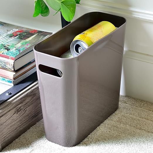 Youngever 1.5 Gallon Slim Trash Can, Plastic Garbage Container Bin, Small Trash Bin with Handles for Home Office, Living Room, Study Room, Kitchen, Bathroom (1 Pack Brown)