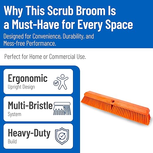 SPARTA 41890EC24 Omni Sweep Plastic Push Broom Head, Heavy Duty, Industrial Broom With Color Code System For Outdoor, Indoor, Garage, Concrete, Patio, Kitchen, Bathroom, 18 Inches, Orange