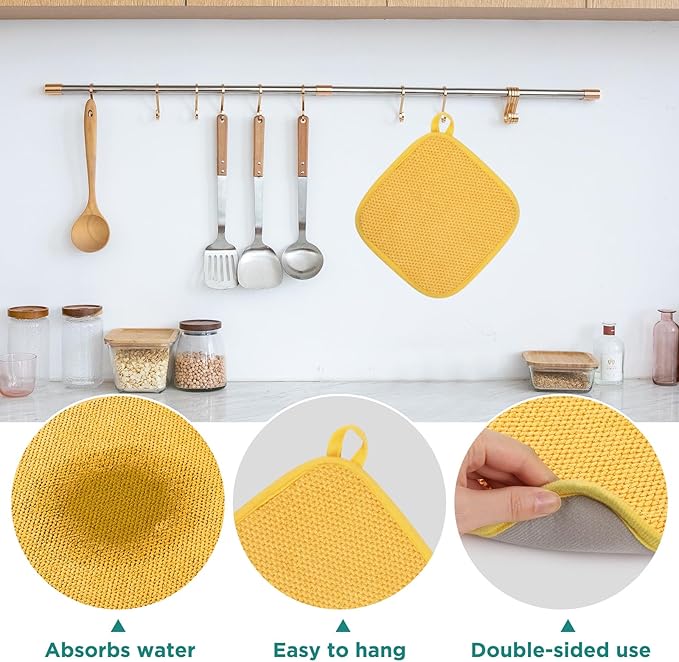 Microfiber Dish Drying Mat, Super Absorbent Kitchen Dish Drying Pad, Reversible for Countertop, 7*7 inch Yellow