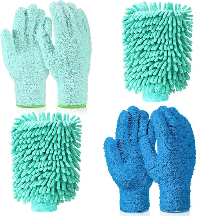 6 Pcs Microfiber Dusting Mitt Gloves for Plants Washable Dusting Gloves for House Cleaning Furniture Car Washing