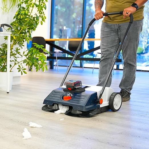 22" Battery Powered Push Sweeper with Double Brush System 18V Lithium-Ion