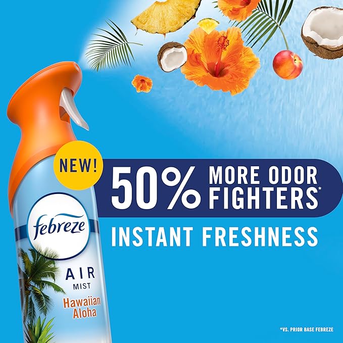 Febreze Air Mist, Air Freshener Spray, Odor Fighting Room Spray, Deodorizer for Home Bathroom Kitchen Office Apartment Dorm Room Classroom, Heavy Duty Crisp Clean Scent, 8.1oz (Pack of 3)