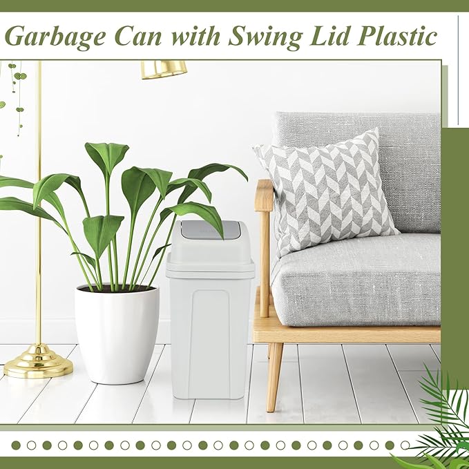 Sumind 2 Pcs 2.6 Gallon Bathroom Trash Can with Swing Lid Small Garbage Can Plastic Bathroom Trashcan Garbage Bin for Kitchen Waste Bedroom Room Outdoor (Green and Beige)
