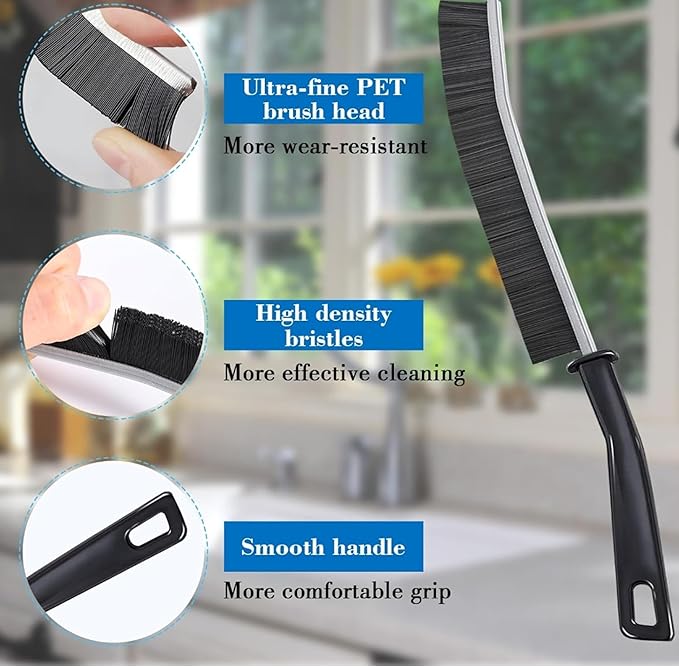 3 pcs Gap Cleaning Brush Hard Bristle Crevice Brush for Bathroom, Kitchen, Tiles, Window Groove (3 PCS Black)