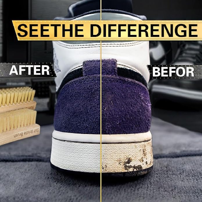 Portable Shoe Cleaning Brush Set of 2 Brushes with Soft and Medium Bristles, Premium Sneaker Cleaner Brushes for Leather, Suede, Canvas, Textile, Bags and Accessories.