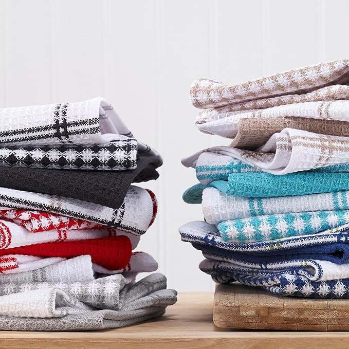 T-Fal Premium Waffle Dish Cloths (8-Pack), 12"x13" Highly Absorbent, Super Soft Long Lasting 100% Cotton Flat Waffle Dish Towel for Washing Dishes, Cool