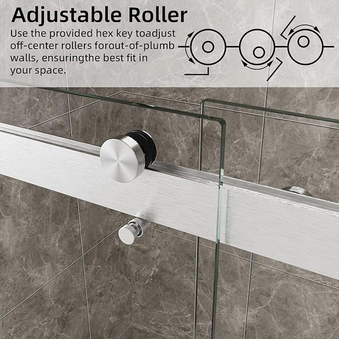 56-60" W x 74" H Frameless Shower Door, Double Sliding Shower Door with 5/16" (8mm) Clear SGCC Tempered Glass, Brushed Nickel Finish Shower Doors, Reversible Installation