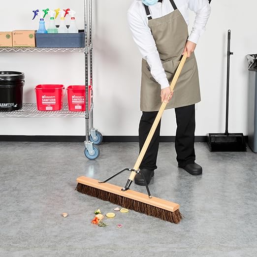 Restaurantware-Clean Tek Professional 30 Inch Push Broom, 1 Heavy-Duty Broom with 60â€ Handle - Palmyra Bristles, Use Indoor and Outdoor, Wooden, Commercial Use, for Deck, Driveway, Garage, Patio