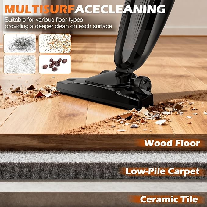 Zefiro 600W 28kpa Small Corded Stick Vacuum,16Ft Corded Handheld Vacuum Cleaners for Home, Hard Floor, Carpet, Pet Hair,Dorm,RV