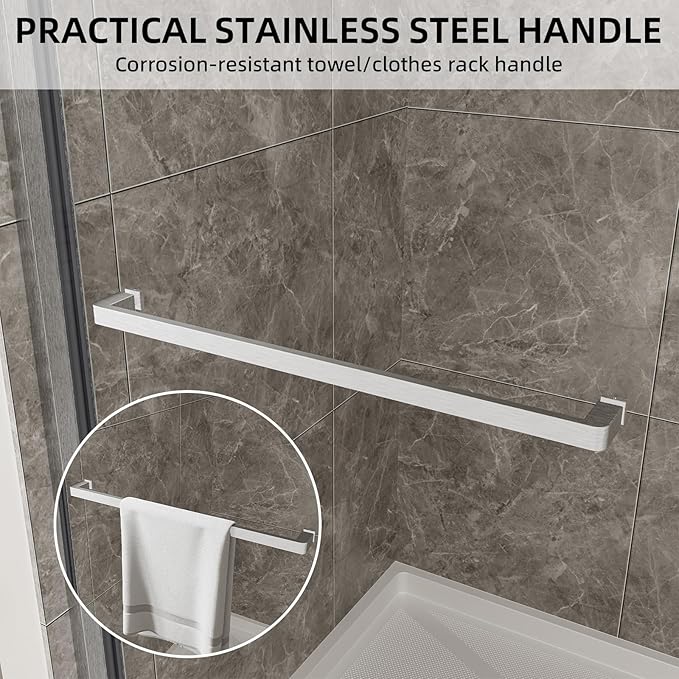 56-60" W x 74" H Frameless Shower Door, Double Sliding Shower Door with 5/16" (8mm) Clear SGCC Tempered Glass, Brushed Nickel Finish Shower Doors, Reversible Installation