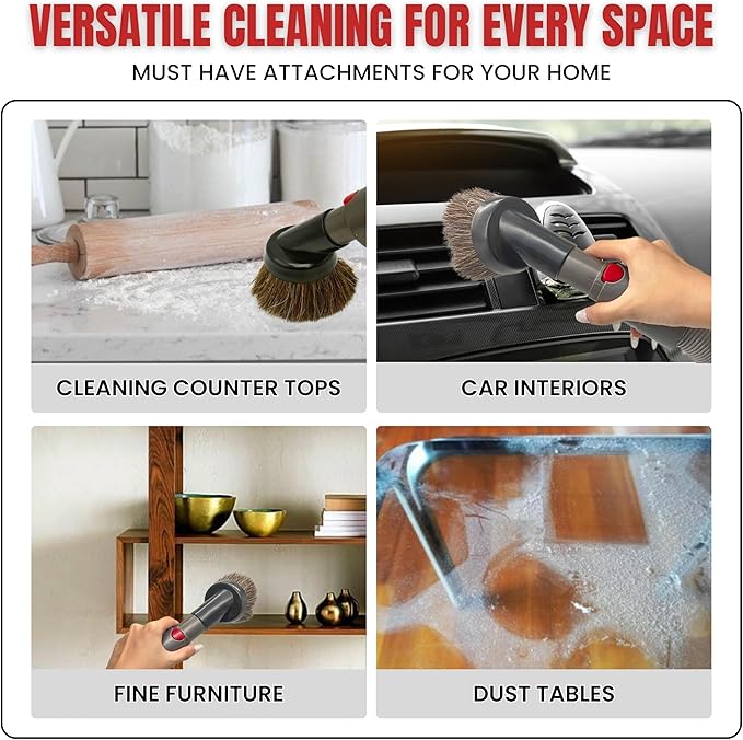 For Dyson Horsehair Vacuum Brush & Extension Hose – Compatible with Dyson V7 V8 V10 V11 V15 Gen5 – Soft Bristle Dusting Brush for Blinds, Furniture, & Delicate Surfaces – Quick Release Attachment