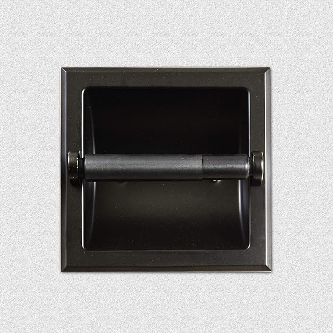 SENTO Recessed Matte Black Toilet Paper Holder, Wall Mounted Heavy Duty Metal Toilet Paper Roll Holder with Rear Mounting Bracket, in Wall, Easy Installation, Matte Black
