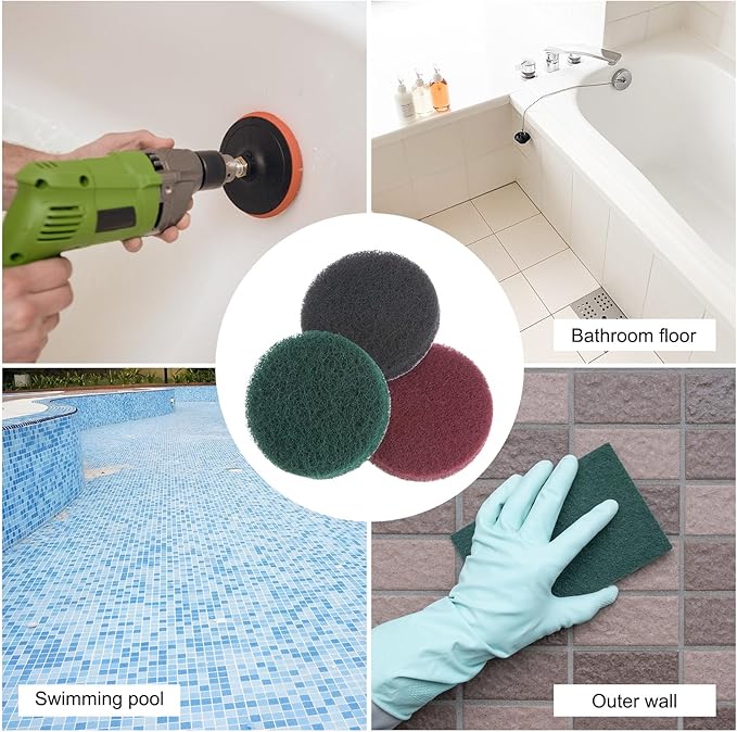 HARFINGTON 8pcs Drill Power Brush 3 inch Tile Scrubber Scouring Pads 800-1000 Grit for Bathroom Kitchen Household Cleaning